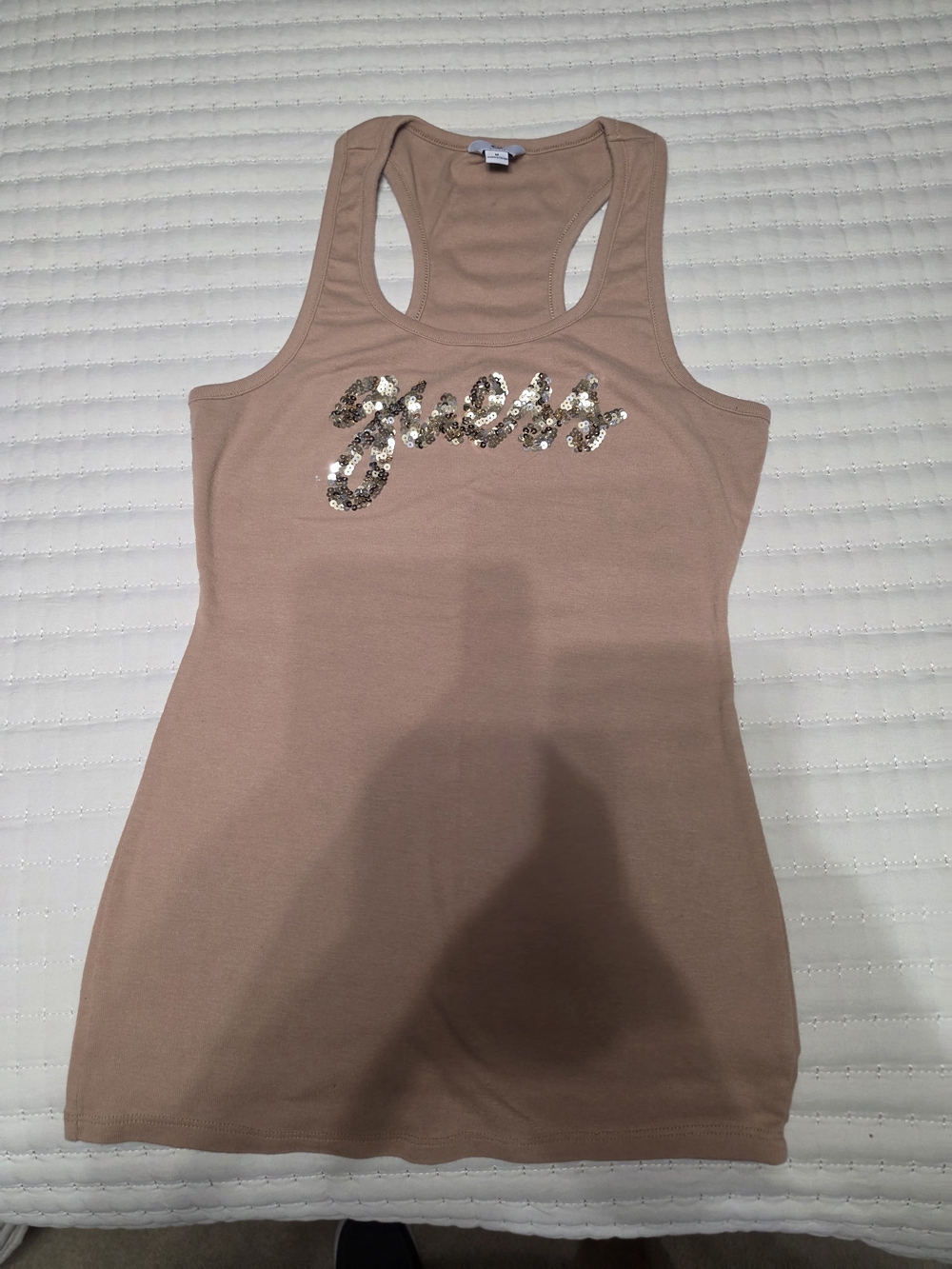 Guess Sequin Logo Racerback Tank - Nude